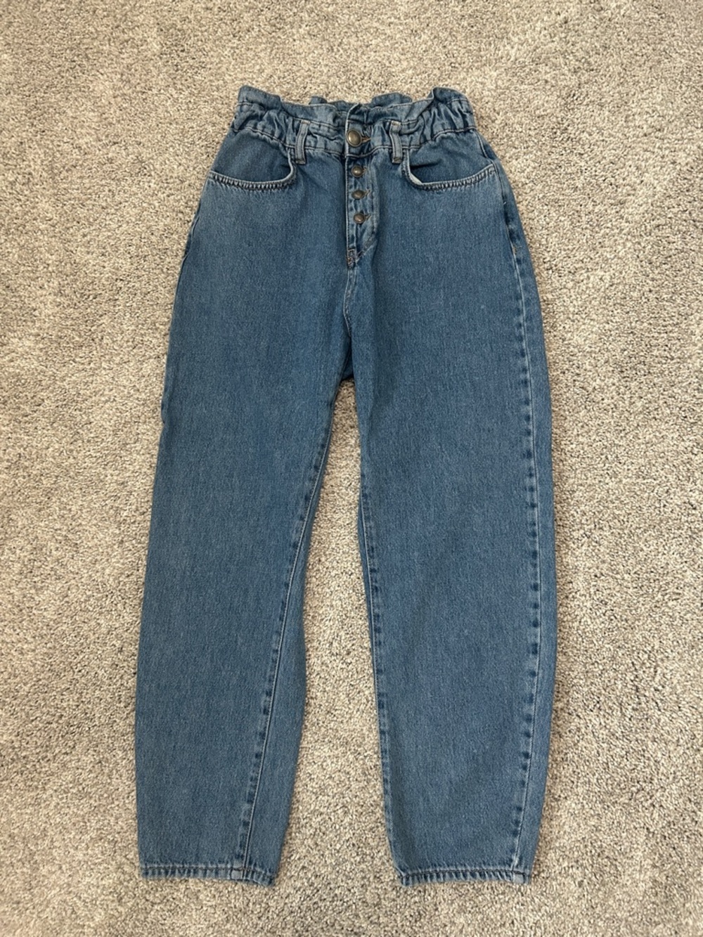 Zara High-Rise Paperbag Jeans in Medium Blue